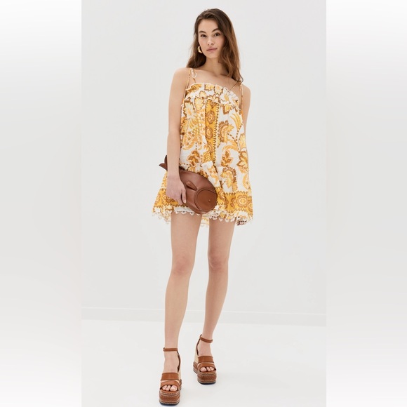 NWT! Farm Rio Aura Floral Yellow and White Mini Sundress - Picture 3 of 6